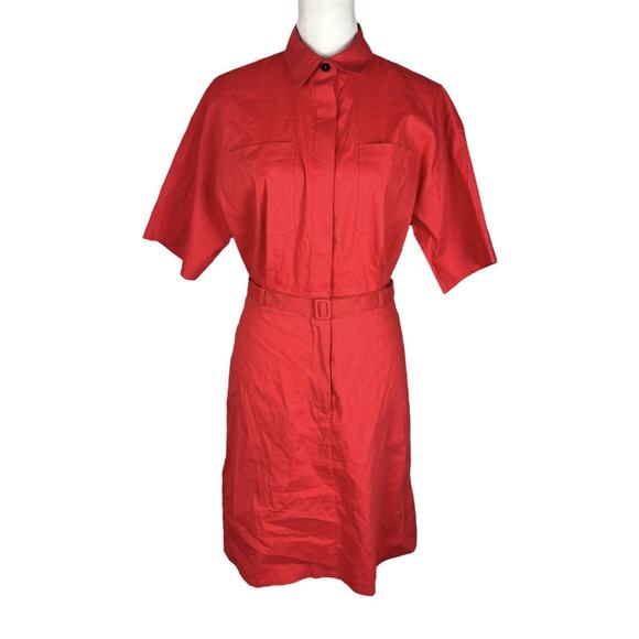 Theory Belted Shirt Dress in Stretch Linen Poppy Short Sleeve Size 4 NEW - Picture 4 of 14